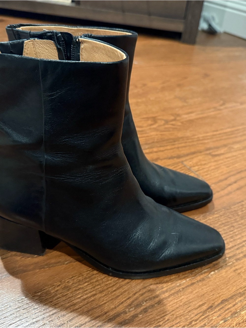 Madewell Black Leather Ankle Boots - Women's Stylish Zip Booties